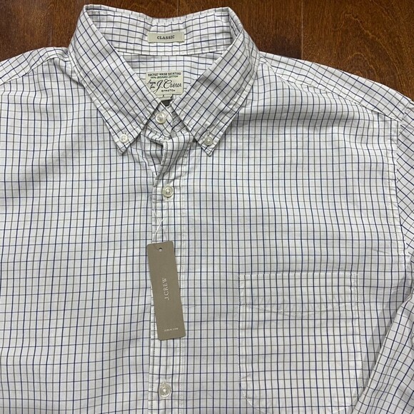 J. Crew Regular Fit White Blue Gray Button Front Cotton Long Sleeve Shirt NWT L - Picture 2 of 9